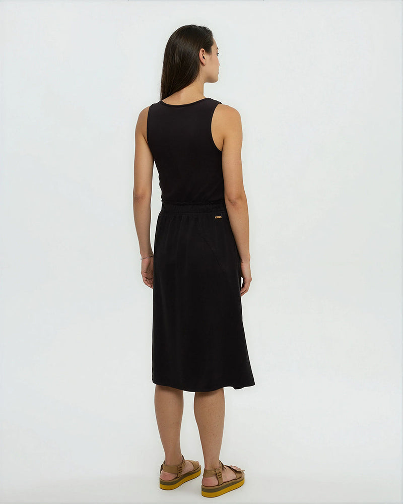 Black-Elastic-Waist-Midi-Length-Dress