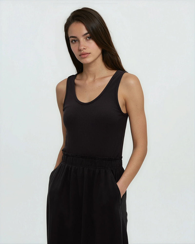 Black-Elastic-Waist-Midi-Length-Dress
