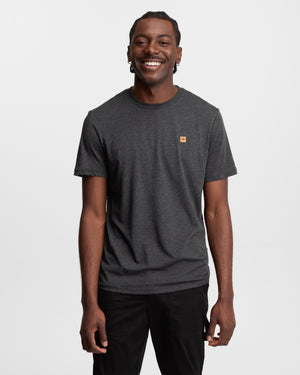 Black-Recycled-Polyester-Crew-Neck-Tee *Model is 6'1.5", wearing size M