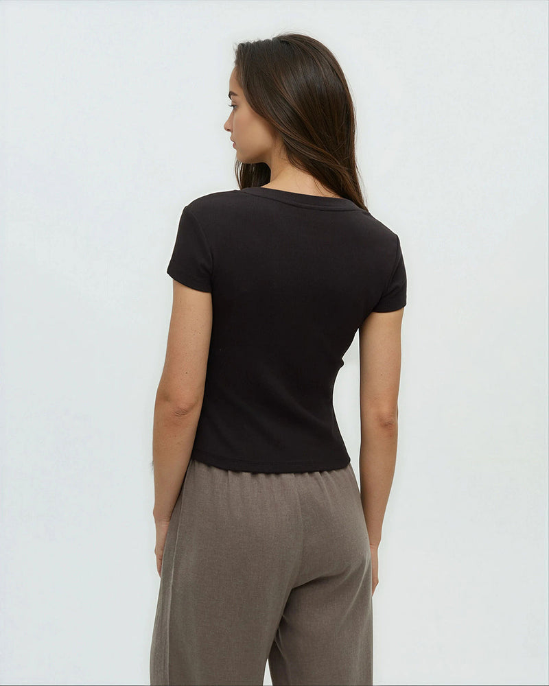 Black-Soft-Fine-Rib-Cotton-Fitted-Button-Shirt