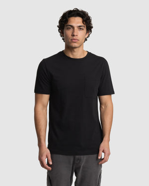 Black-Treeblend-Crew-Neck-Pocket-T-Shirt *Model is 5'11", wearing size M