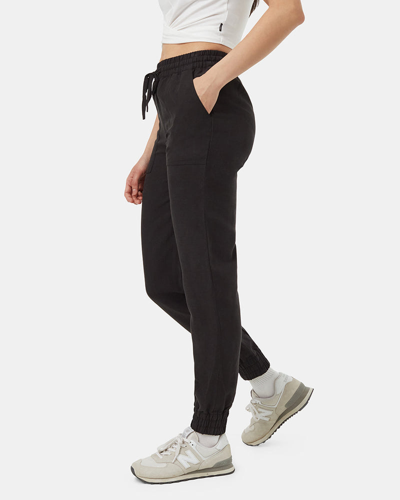 Black Linen Joggers Womens Black Cotton Linen Blend Pants -All