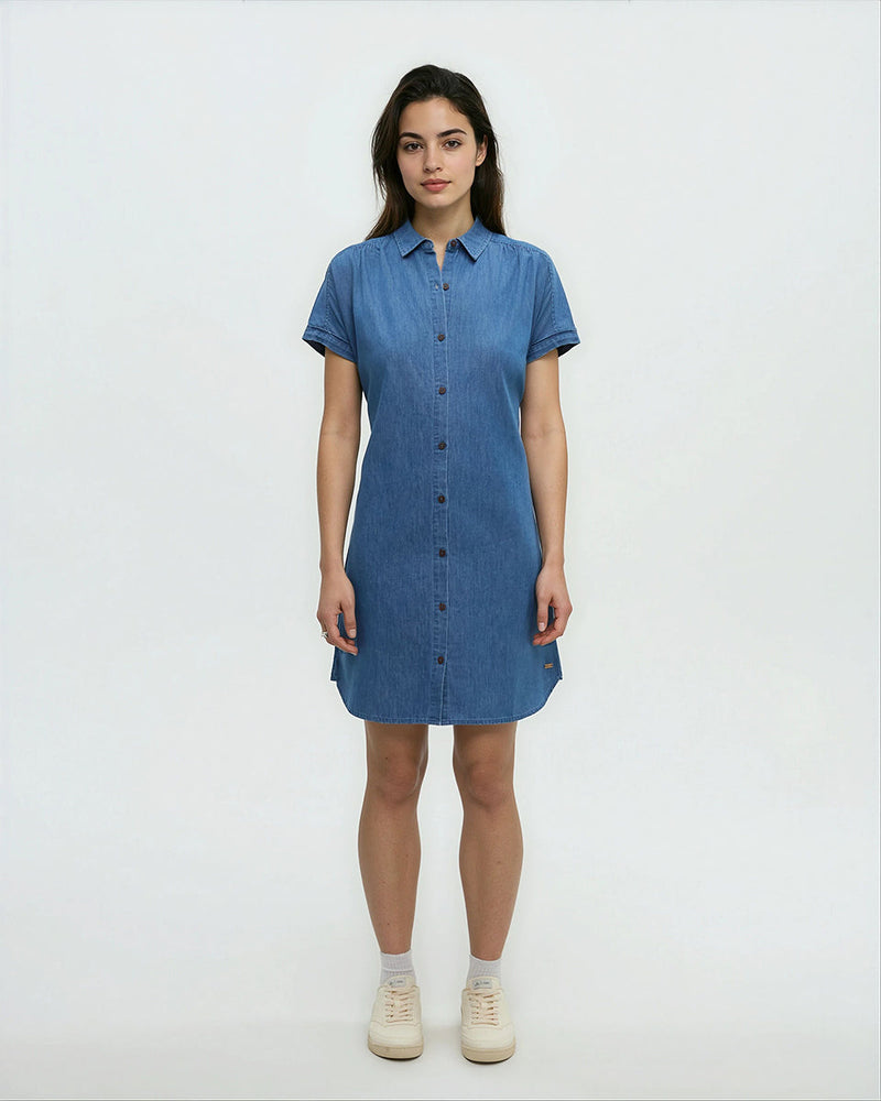 Blue-Organic-Cotton-Denim-Relaxed-Dress *Model is 5'11", wearing size S