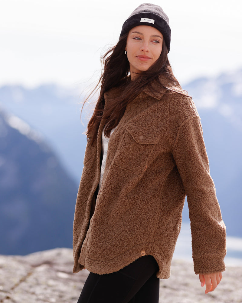 Brown-Boucle-Oversized-Fit-Fleece-Jacket