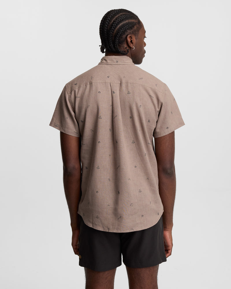 Brown-Dobby-Regular-Collar-Short-Sleeve-Shirt