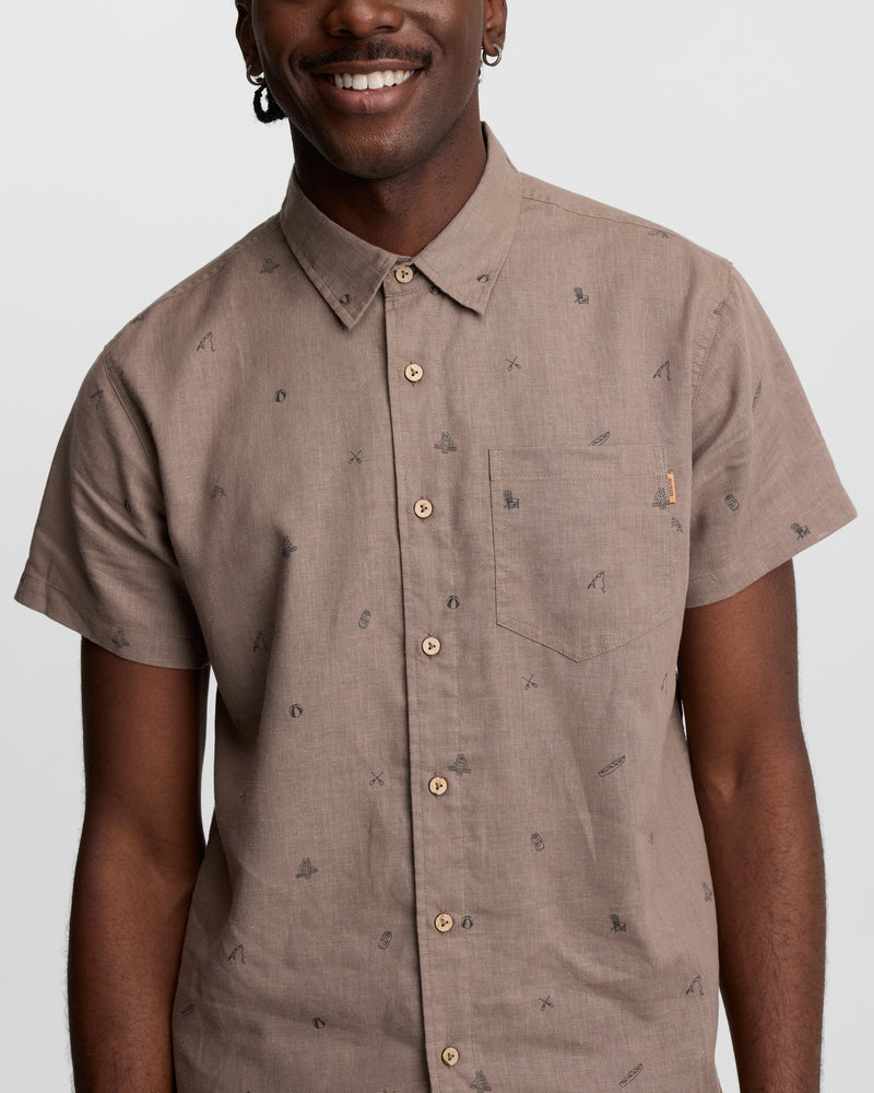 Brown-Dobby-Regular-Collar-Short-Sleeve-Shirt