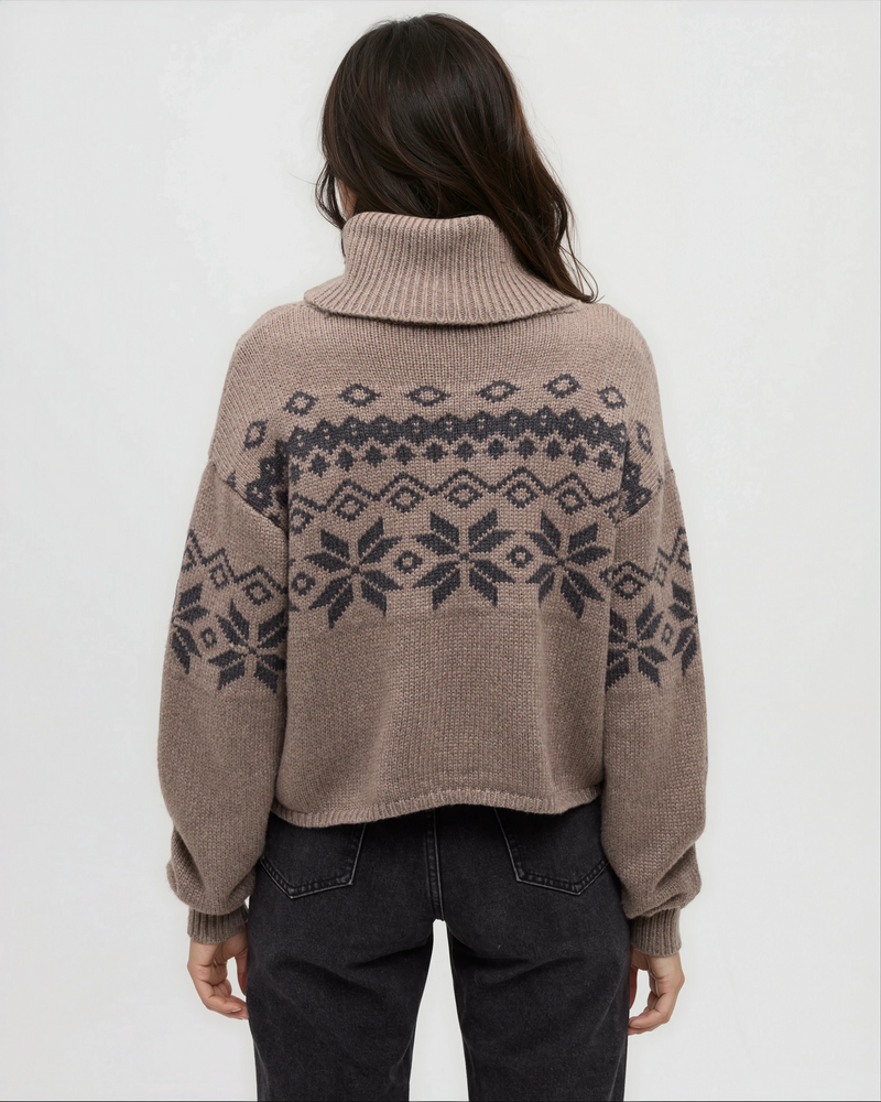 Brown-Graphic-Knit-Jacquard-Sweater