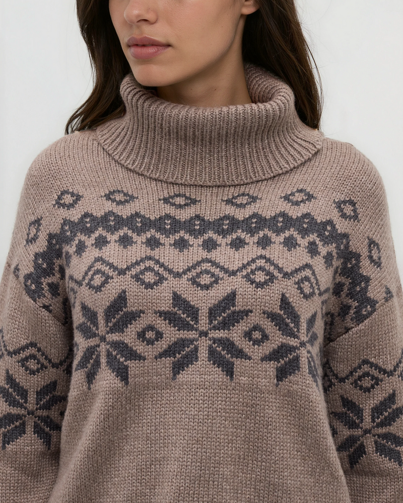 Brown-Graphic-Knit-Jacquard-Sweater