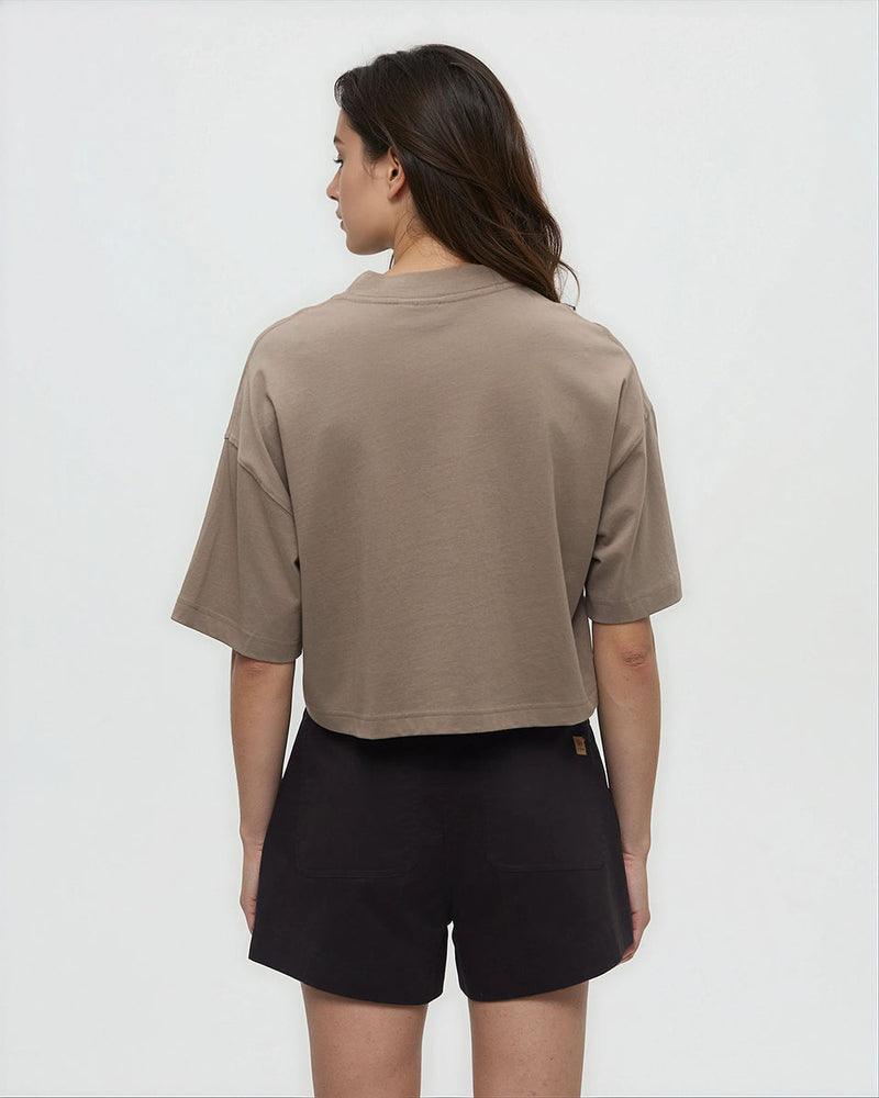 Brown-Regen-Cotton-Oversized-Crop-T-Shirt