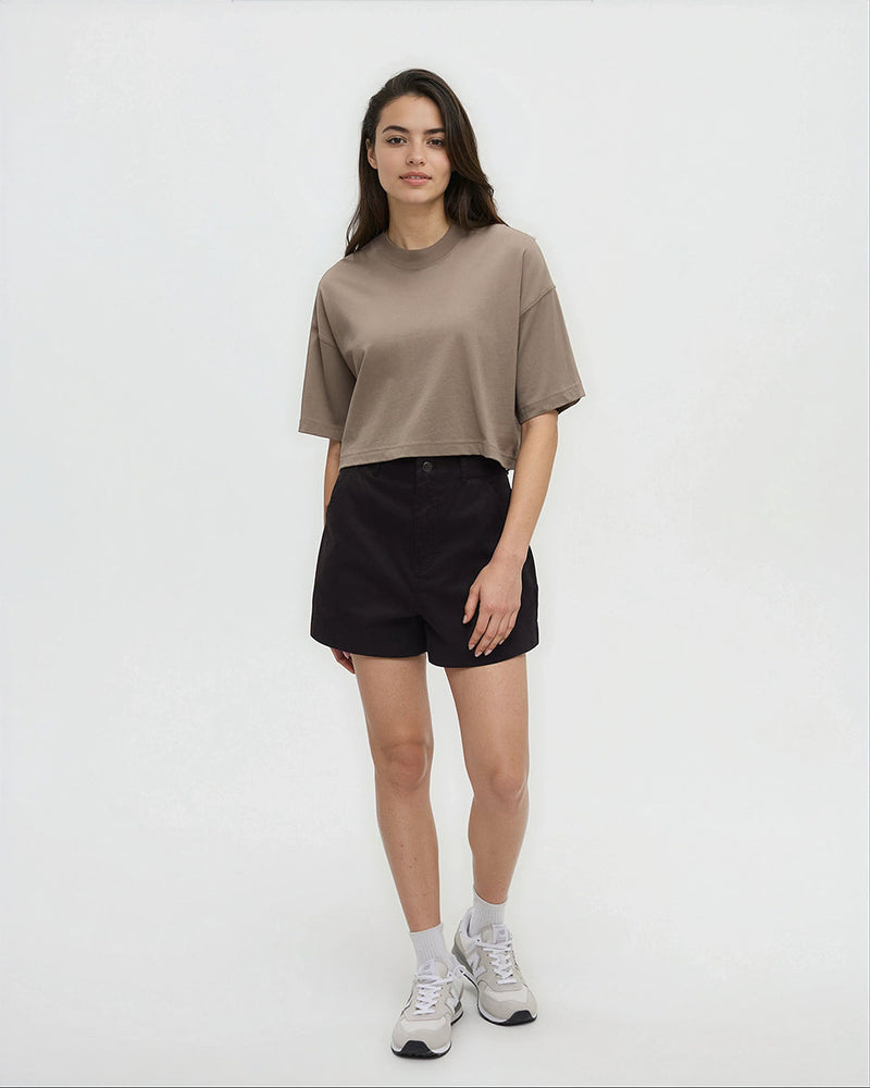 Brown-Regen-Cotton-Oversized-Crop-T-Shirt