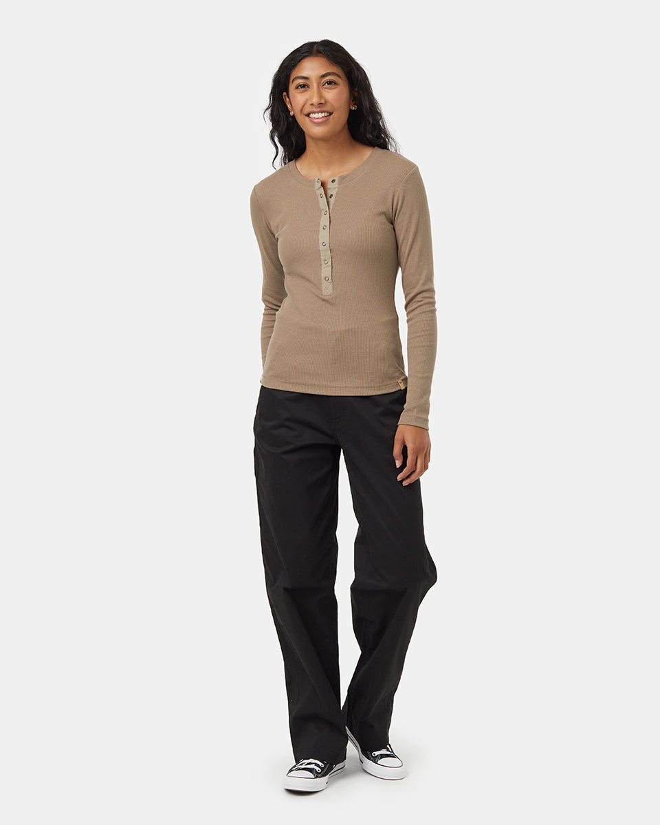 Womens Rib Snap Placket Henley | Recycled Materials