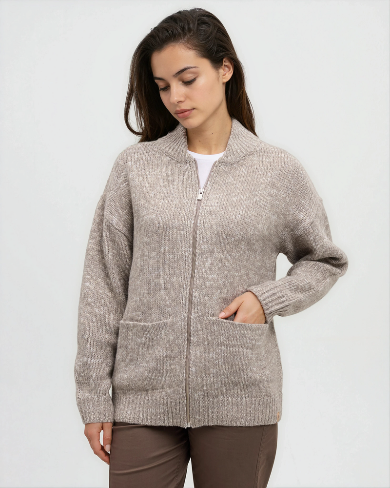 Brown-Womens-Zip-up-Cardigan