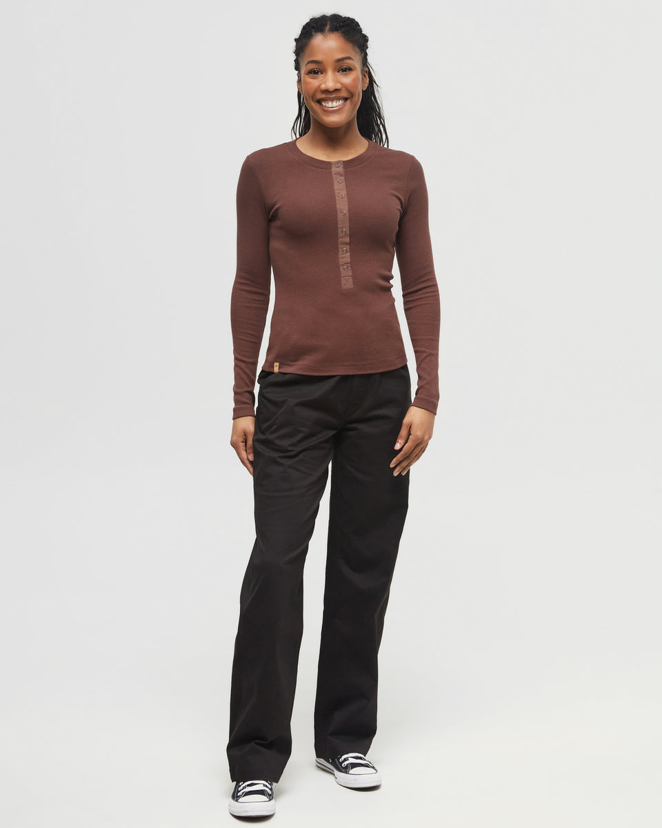 Womens Rib Snap Placket Henley | Recycled Materials