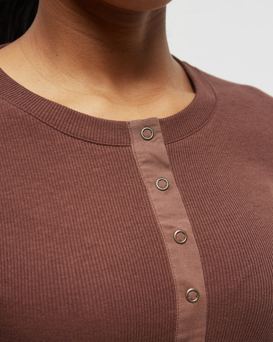Womens Rib Snap Placket Henley | Recycled Materials