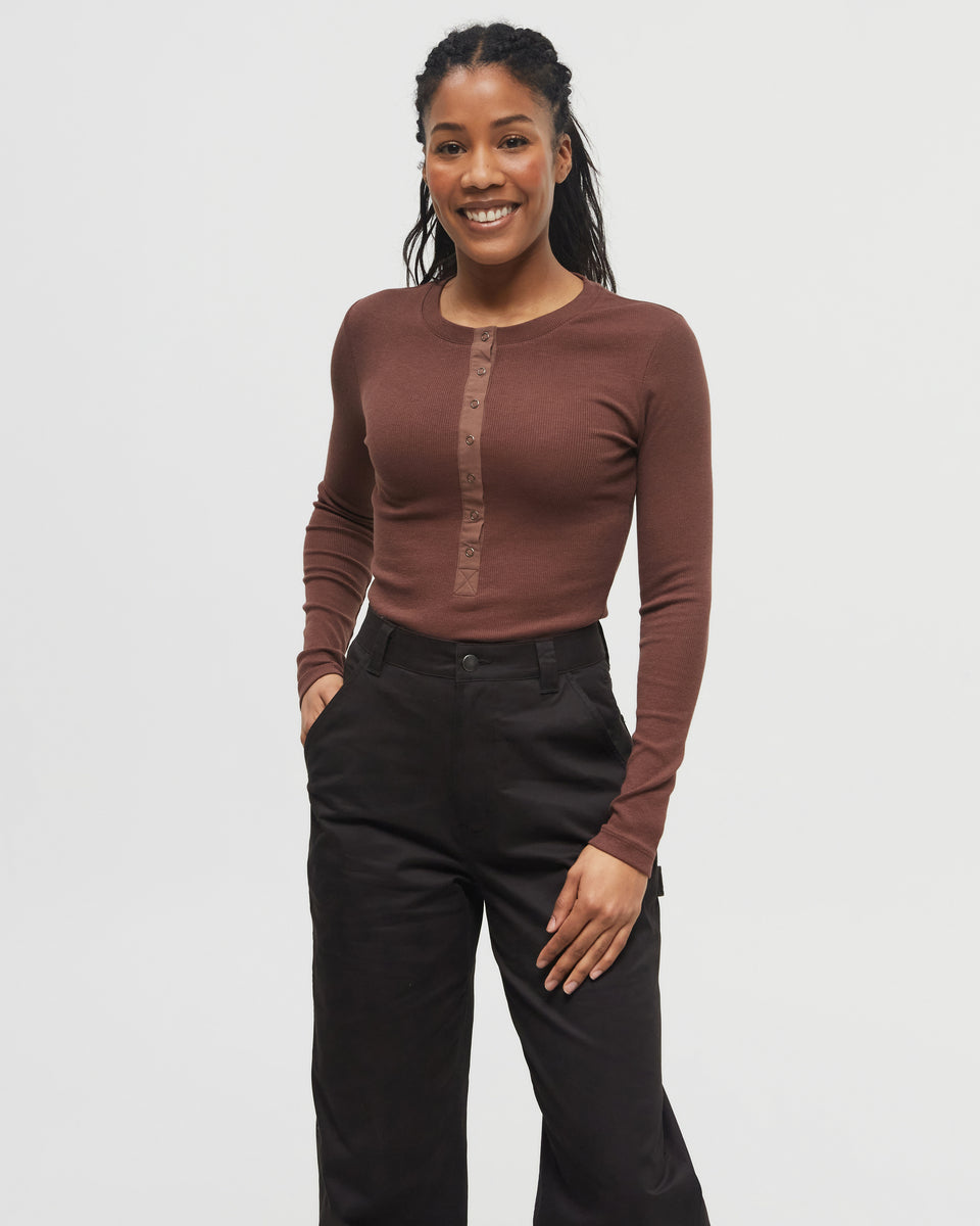 Womens Rib Snap Placket Henley | Recycled Materials