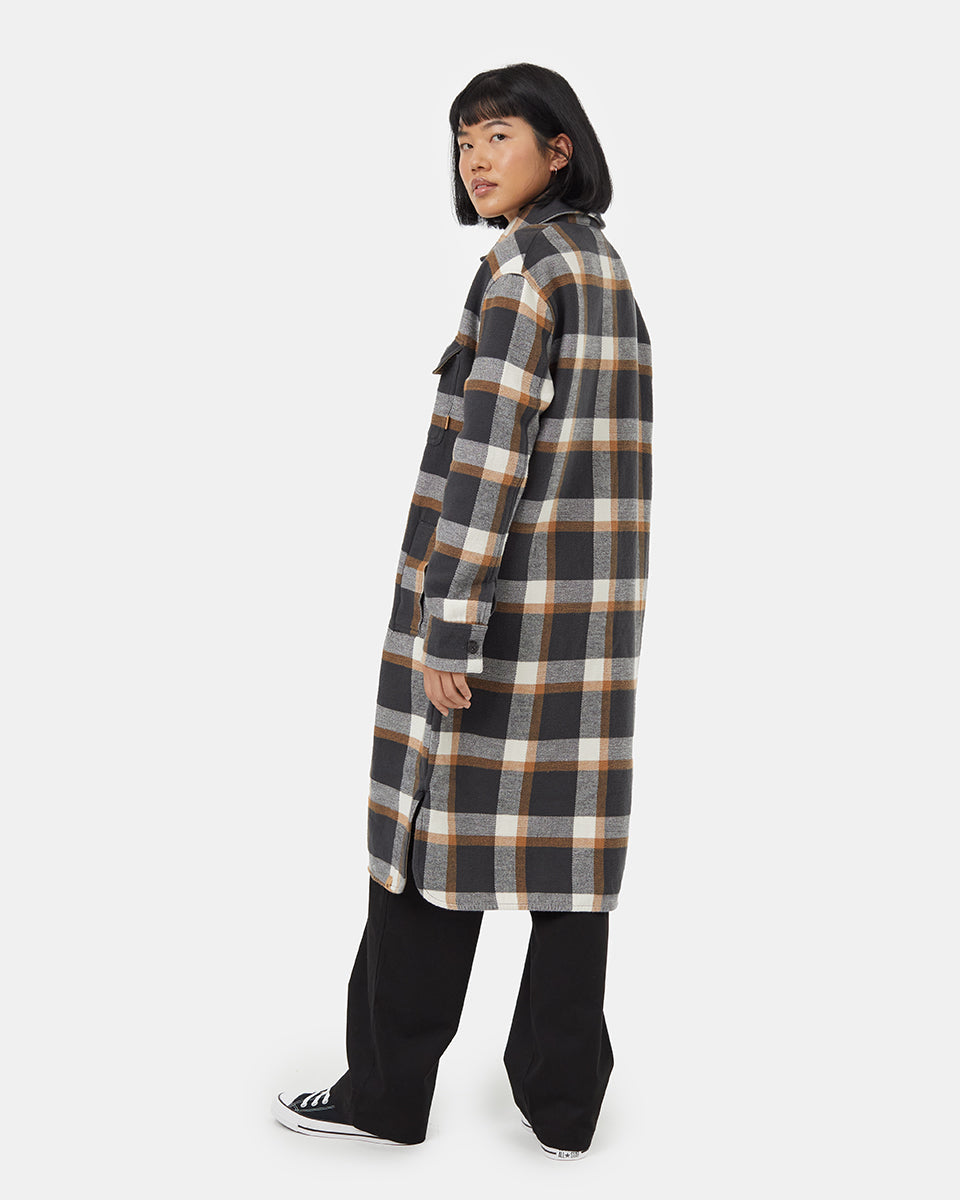 Womens Heavy Weight Flannel Long Jacket | Recycled Materials