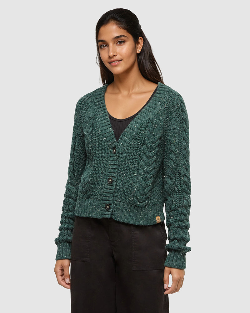 Green-Relax-Cotton-Blend-Fleck-Woven-Cardigan