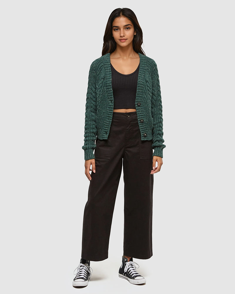 Green-Relax-Cotton-Blend-Fleck-Woven-Cardigan