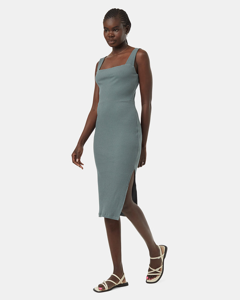 Womens Rib Square Neck Dress | Recycled Materials Womens Rib Square Neck Dress | Recycled Materials