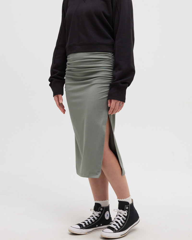 Green-SoftTerry-Light-Midi-Skirt