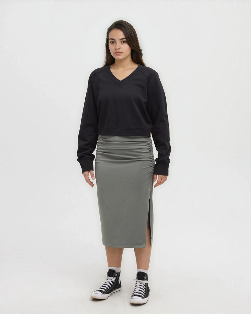 Green-SoftTerry-Light-Midi-Skirt