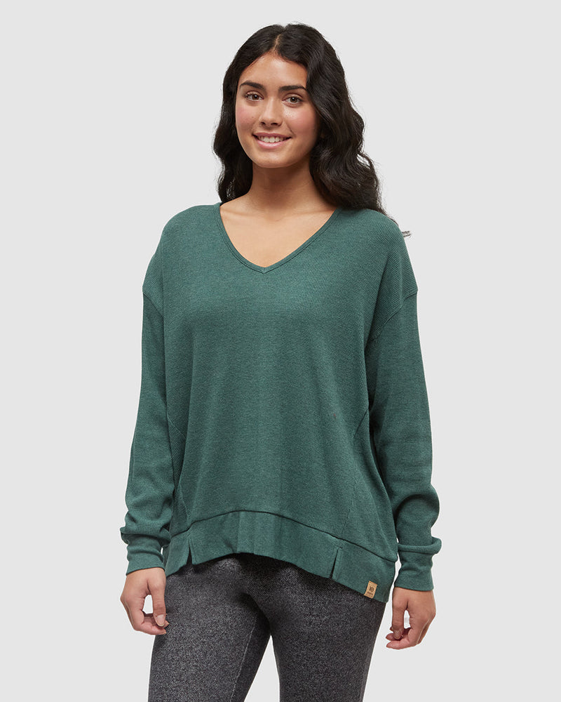 Green-TreeWaffle-Deep-V-Neck-Longsleeve