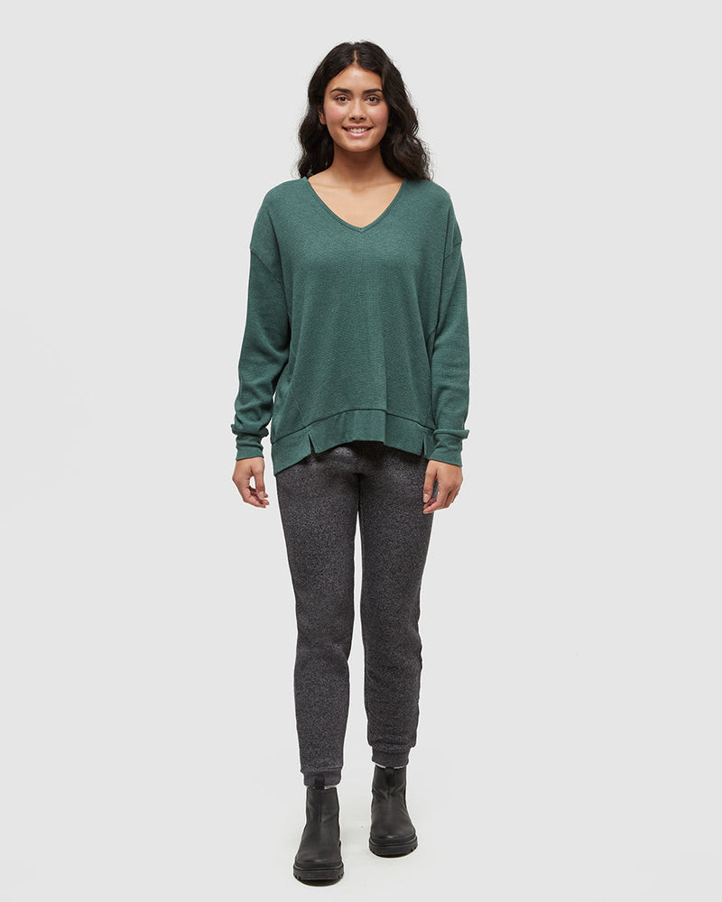 Green-TreeWaffle-Deep-V-Neck-Longsleeve