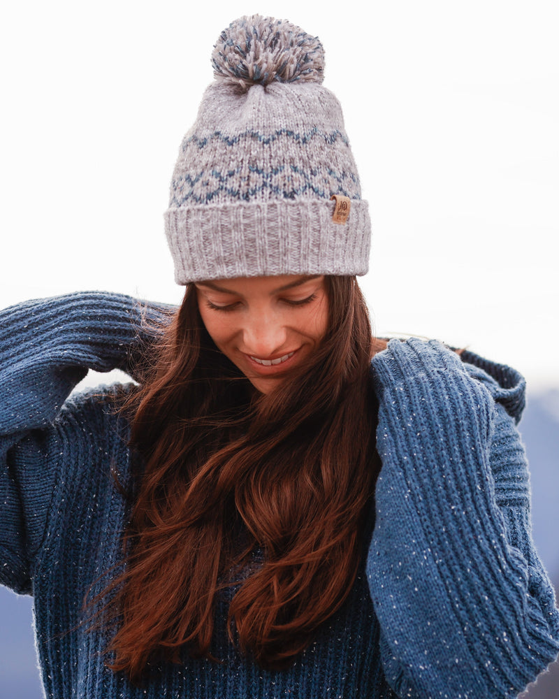 Grey-Jacquard-Knit-Pom-Beanie