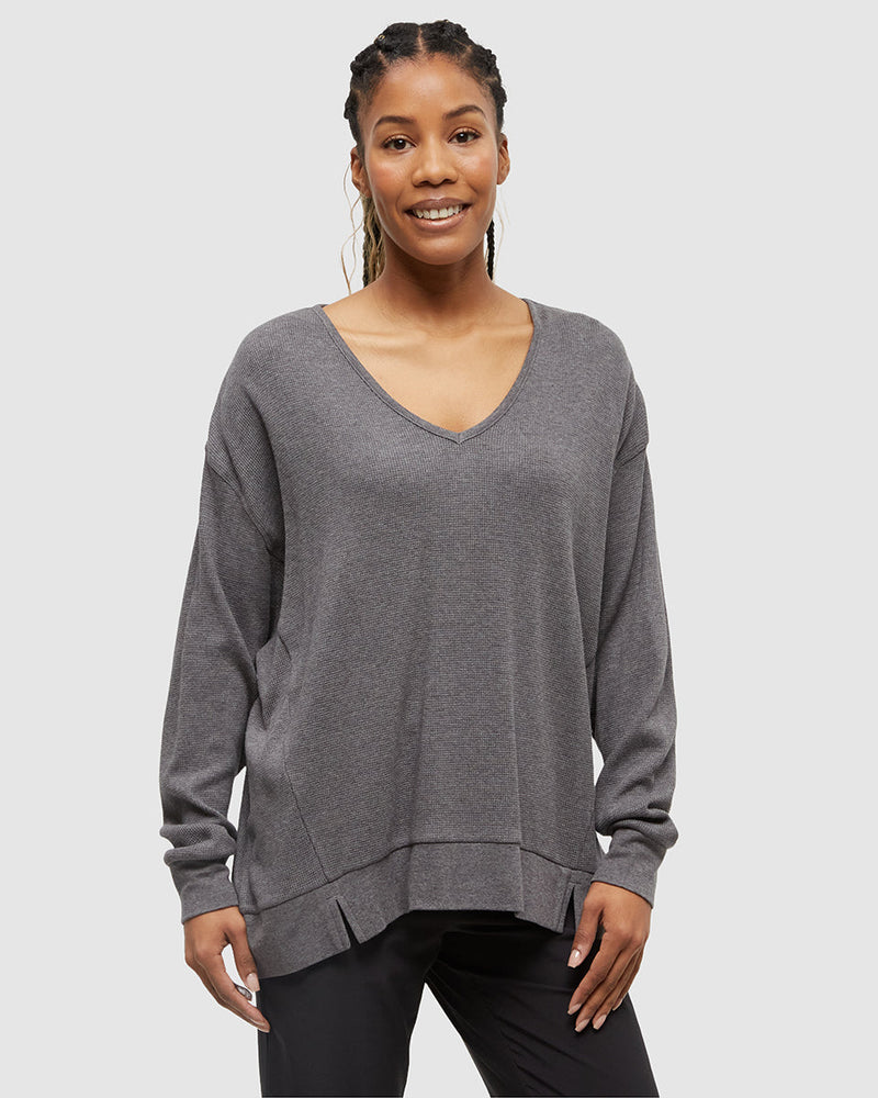 Grey-TreeWaffle-Deep-V-Neck-Longsleeve