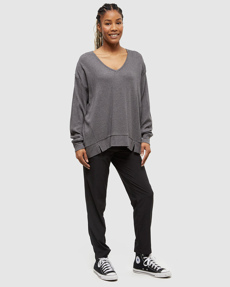 Grey-TreeWaffle-Deep-V-Neck-Longsleeve