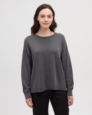 Grey-Women_s-Lightweight-Organic-Cotton-Sweater *Model is 5'9", wearing size S