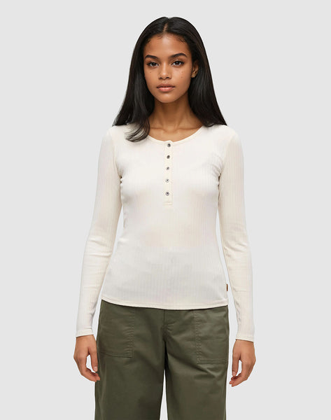 ANCELLM HENLEY RIB LS T-SHIRT （CREAM） Oatmeal-Slim-Ribbed-Edge-
