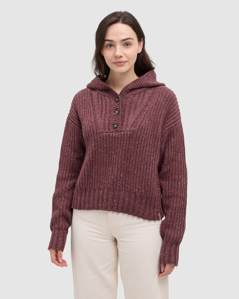 Purple-Women_s-Hooded-Open-Stitch-Sweater