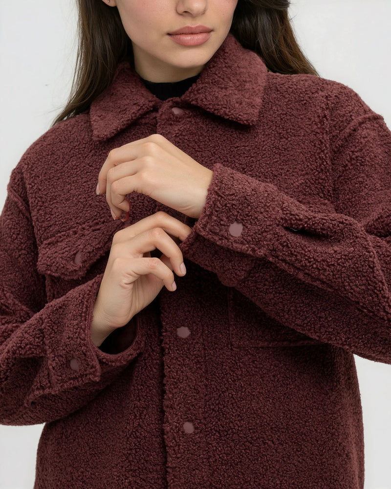 Red-Boucle-Oversized-Fit-Fleece-Jacket