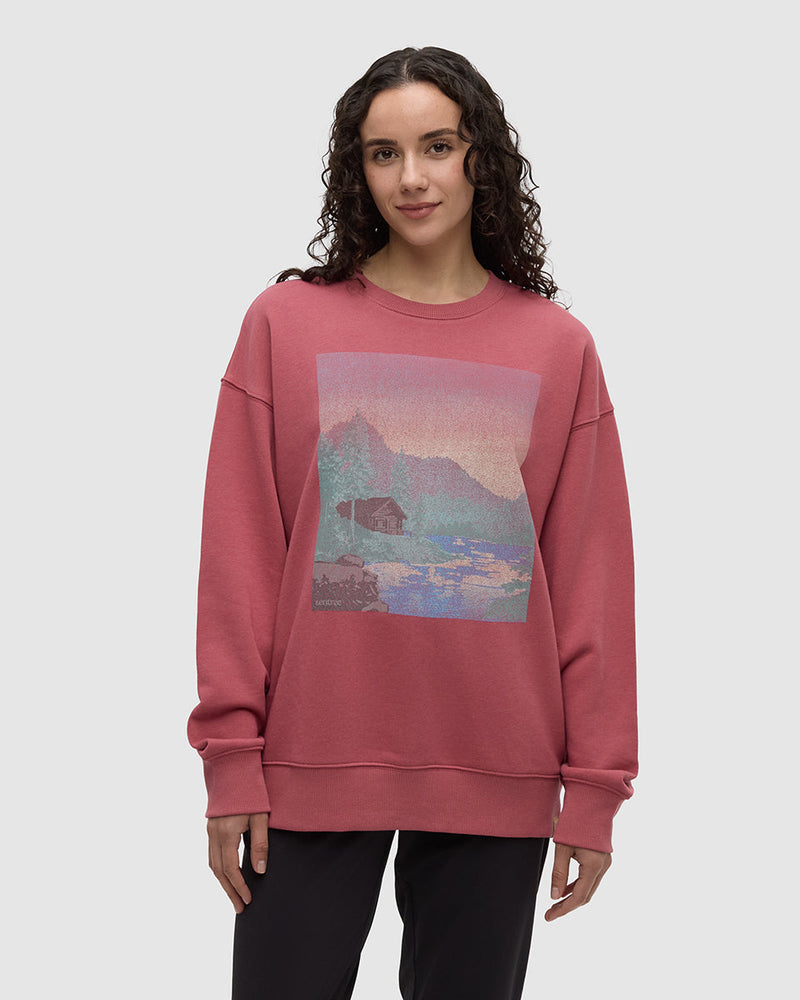 Red-Relaxed-Graphic-Crew-Neck-Sweatshirt *Model is 5'9", wearing size S
