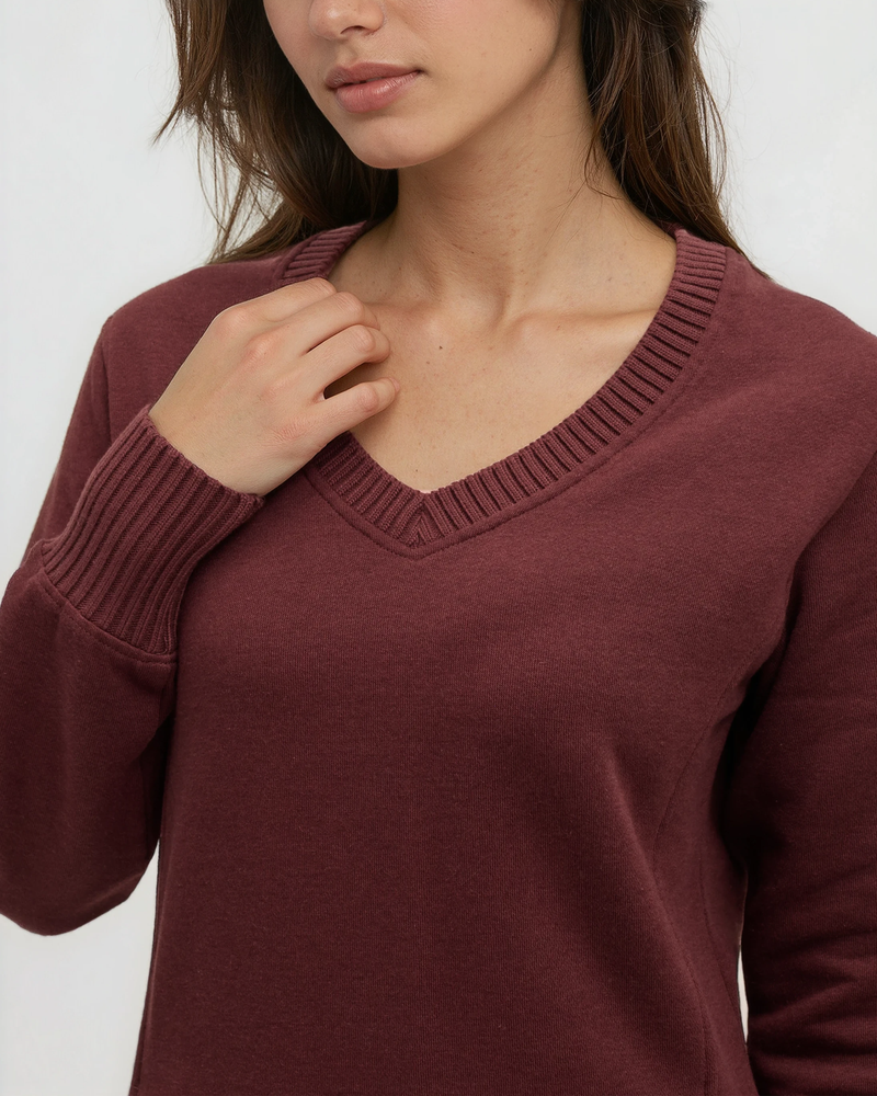 Red-Women_s-V-neck-Fleece-Dress