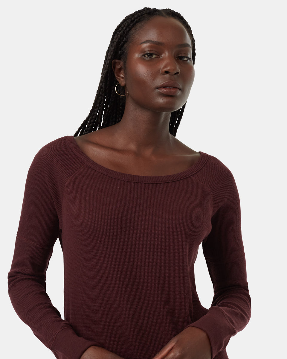 waffle knit long sleeve women's