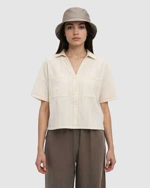 White-Organic-Cotton-Button-Up-Shirt *Model is wearing size S