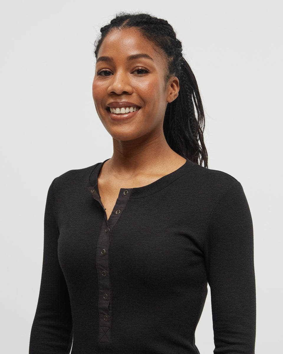 Womens Rib Snap Placket Henley | Organic Cotton