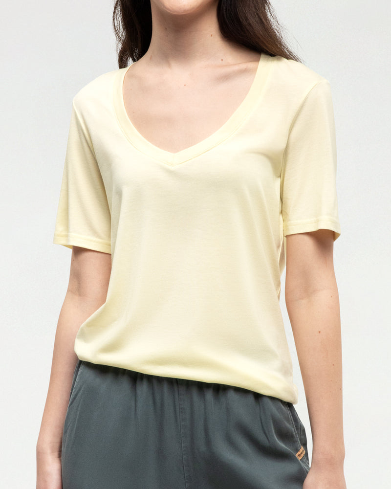 Yellow-V-Neck-Short-Sleeve-T-Shirt