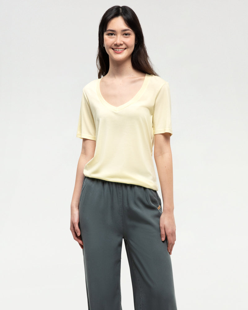 Yellow-V-Neck-Short-Sleeve-T-Shirt