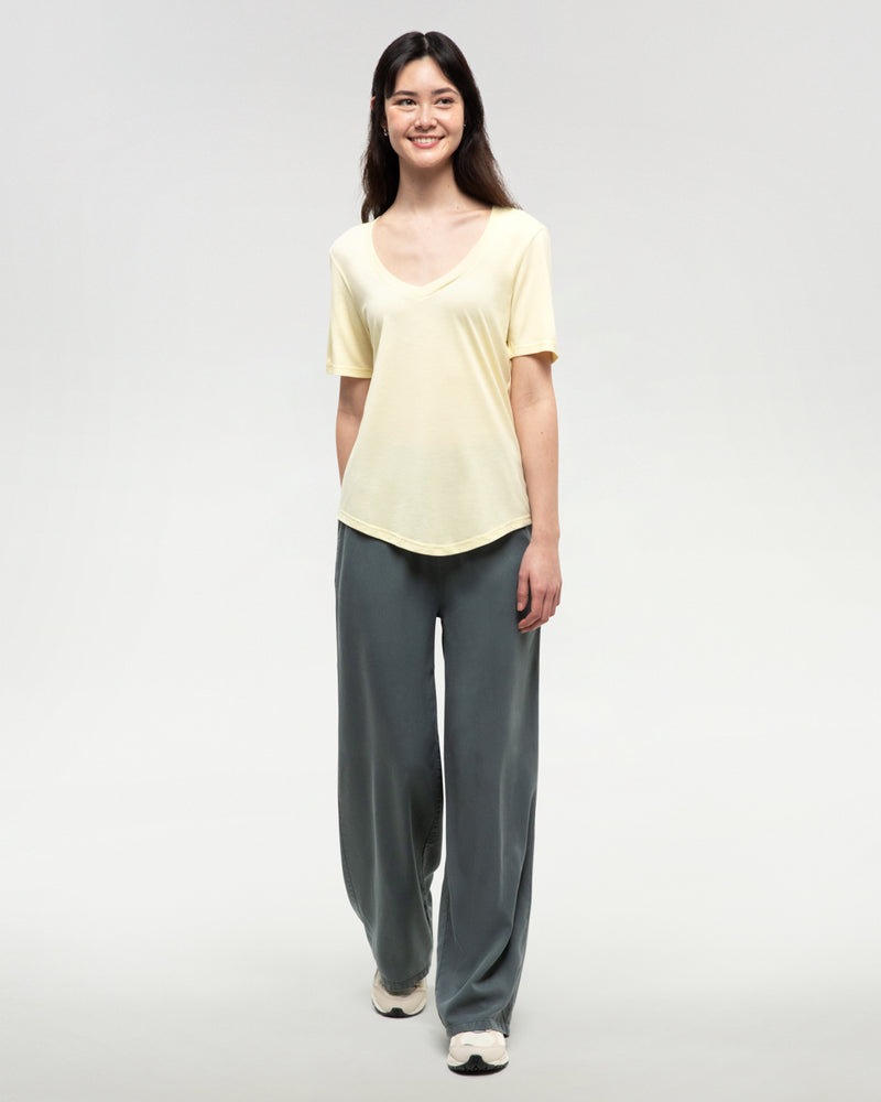 Yellow-V-Neck-Short-Sleeve-T-Shirt