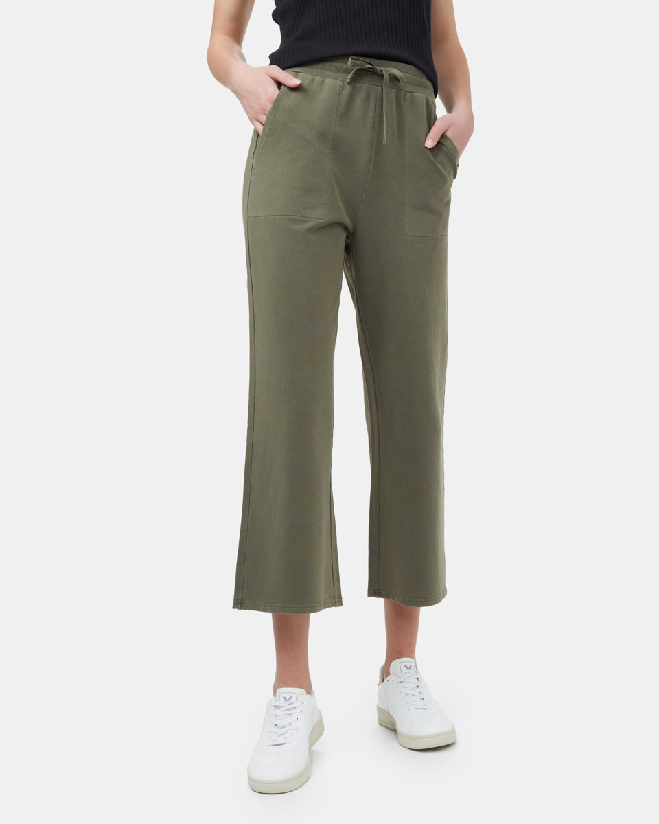 Womens French Terry Cropped Wide Leg Sweatpant