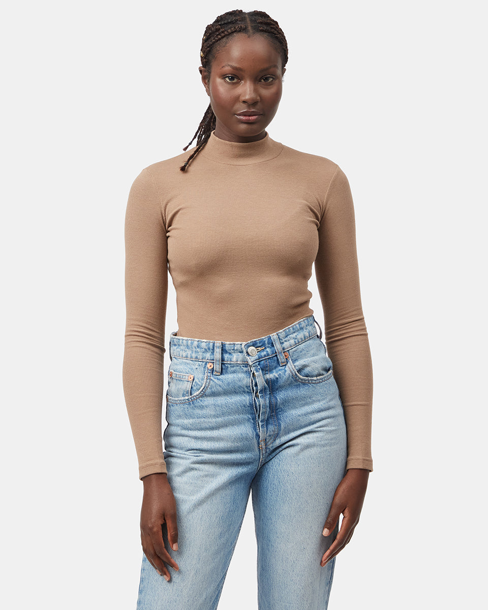 Womens Rib Mock Neck Longsleeve | Organic Cotton